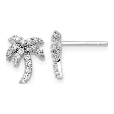Sterling Silver CZ Palm Tree Stud Earrings