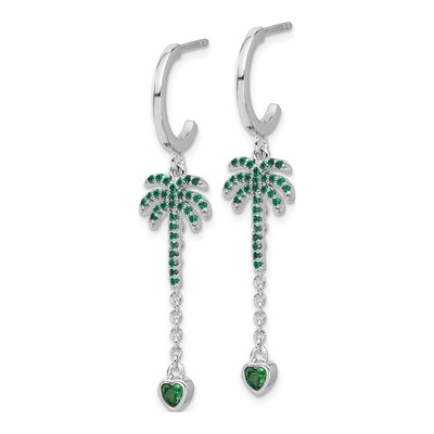 Sterling Silver CZ Palm Tree Heart Dangle Earrings – view 3