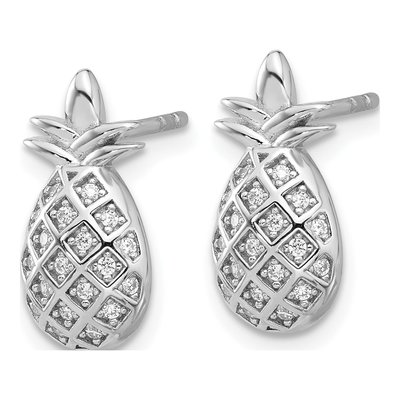 Sterling Silver CZ Pineapple Button Stud Earrings – view 3