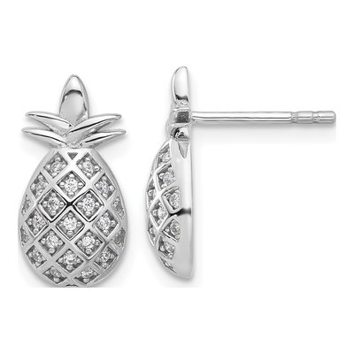 Sterling Silver CZ Pineapple Button Stud Earrings