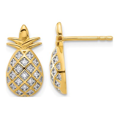 Gold-Plated Sterling Silver CZ Pineapple Stud Earrings