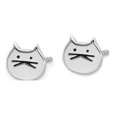 Sterling Silver Enamel Cat Face Stud Earrings – view 3