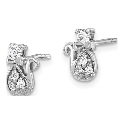Sterling Silver CZ Cat Stud Earrings – view 3