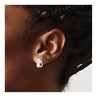 Sterling Silver CZ Cat Button Stud Earrings – view 4