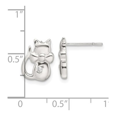 Sterling Silver CZ Cat Button Stud Earrings – view 5