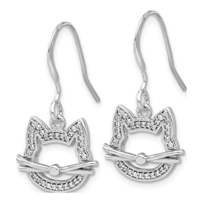 Sterling Silver CZ Cat Head Dangle Earrings – view 3