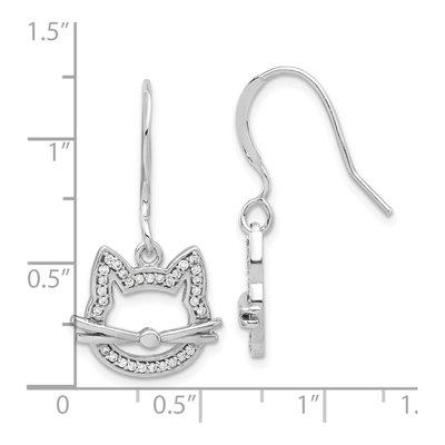 Sterling Silver CZ Cat Head Dangle Earrings – view 5