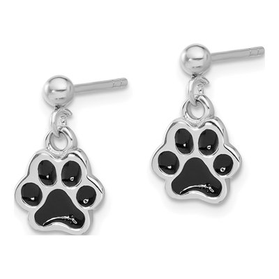 Sterling Silver Enamel Dog Paw Dangle Earrings – view 3