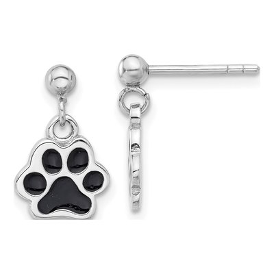 Sterling Silver Enamel Dog Paw Dangle Earrings