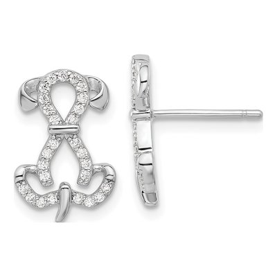 Sterling Silver CZ Dog Stud Earrings