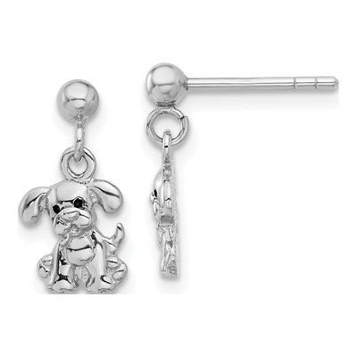 Sterling Silver Enamel Dog Dangle Earrings