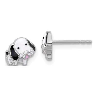 Sterling Silver Enamel Dog Stud Earrings