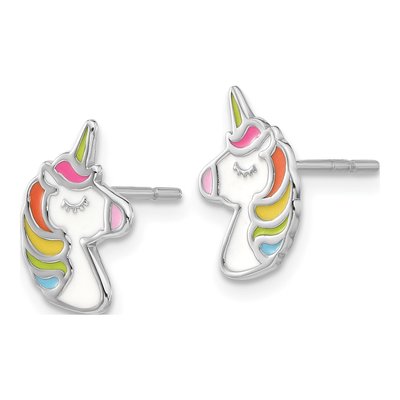 Sterling Silver Enamel Unicorn Stud Earrings – view 3