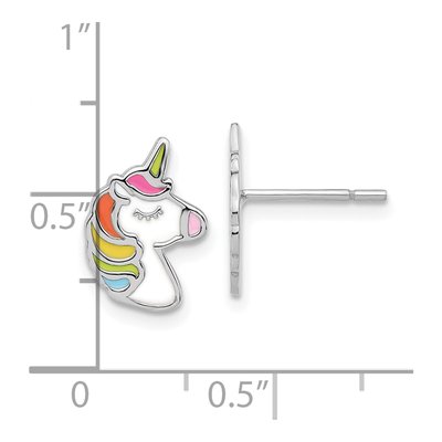 Sterling Silver Enamel Unicorn Stud Earrings – view 5