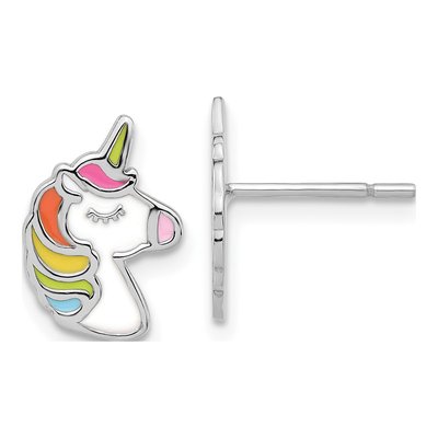 Sterling Silver Enamel Unicorn Stud Earrings