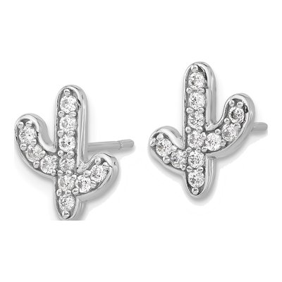 Sterling Silver CZ Cactus Stud Earrings – view 3