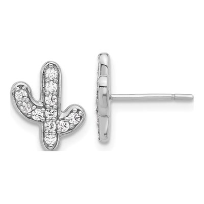 Sterling Silver CZ Cactus Stud Earrings