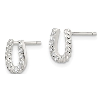Sterling Silver CZ Horseshoe Button Stud Earrings – view 3