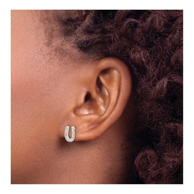 Sterling Silver CZ Horseshoe Button Stud Earrings – view 4