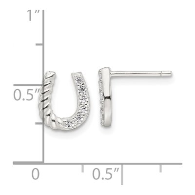 Sterling Silver CZ Horseshoe Button Stud Earrings – view 5