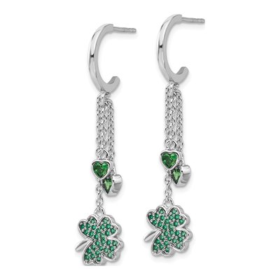 Sterling Silver CZ Clover Heart Dangle Earrings – view 3
