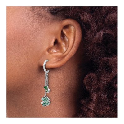 Sterling Silver CZ Clover Heart Dangle Earrings – view 4