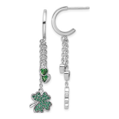 Sterling Silver CZ Clover Heart Dangle Earrings