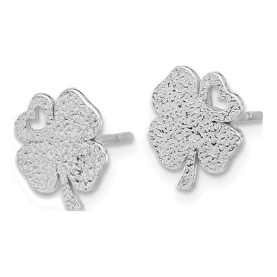 Sterling Silver Textured Clover Stud Earrings – view 3