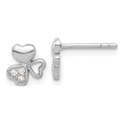Sterling Silver CZ Triple Heart Stud Earrings