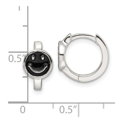 Sterling Silver 12mm Black Enamel Smiley Huggie Hoop Earrings – view 5