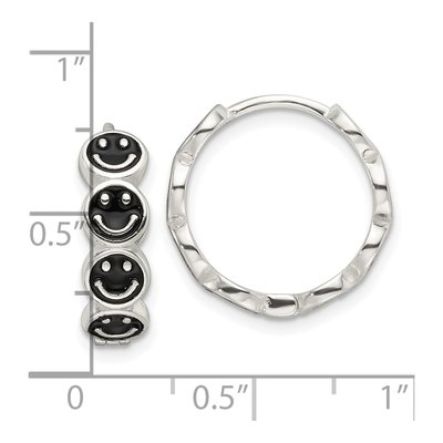 Sterling Silver 17mm Black Enamel Smiley Huggie Hoop Earrings – view 5