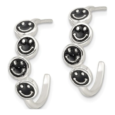 Sterling Silver 19mm Smiley Face Hoop Earrings – view 3