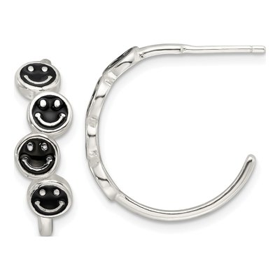 Sterling Silver 19mm Smiley Face Hoop Earrings