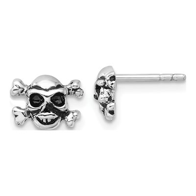 Sterling Silver Skull Crossbones Stud Earrings