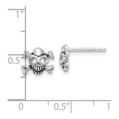 Sterling Silver Skull Crossbones Stud Earrings – view 5