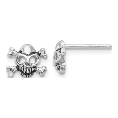 Sterling Silver Skull Crossbones Stud Earrings