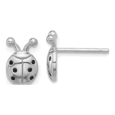 Sterling Silver Black Spinel Ladybug Stud Earrings