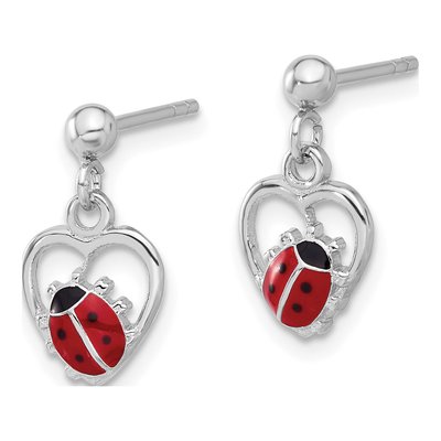 Sterling Silver Enamel Ladybug Heart Stud Earrings – view 3