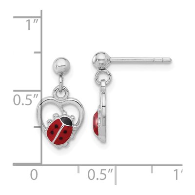 Sterling Silver Enamel Ladybug Heart Stud Earrings – view 5