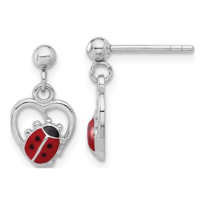 Sterling Silver Enamel Ladybug Heart Stud Earrings