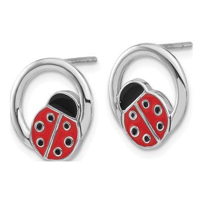 Sterling Silver Enameled Ladybug Button Stud Earrings – view 3