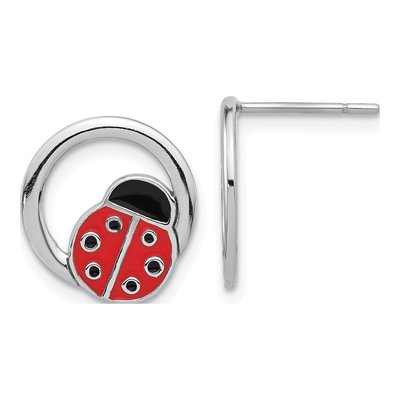 Sterling Silver Enameled Ladybug Button Stud Earrings