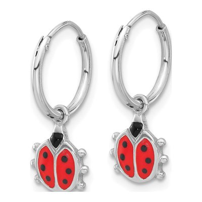 Sterling Silver 19mm Enamel Ladybug Hoop Earrings – view 3