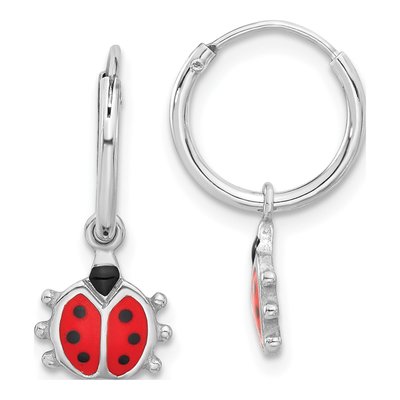 Sterling Silver 19mm Enamel Ladybug Hoop Earrings