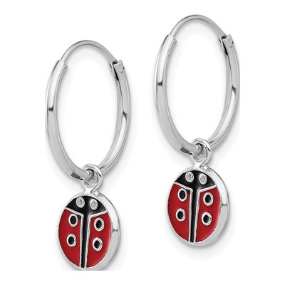 Sterling Silver 2.19mm Enamel Ladybug Hoop Earrings – view 3