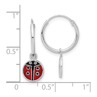 Sterling Silver 2.19mm Enamel Ladybug Hoop Earrings – view 5