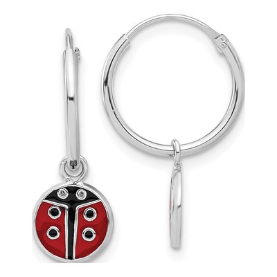 Sterling Silver 2.19mm Enamel Ladybug Hoop Earrings