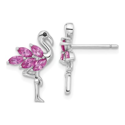 Sterling Silver Crystal Flamingo Stud Earrings