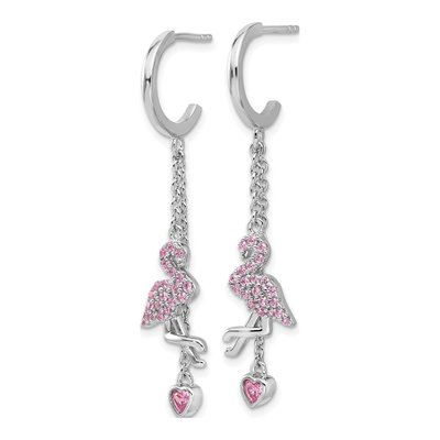 Sterling Silver CZ Flamingo Heart Dangle Earrings – view 3