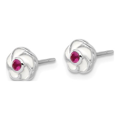 Sterling Silver CZ Girls' Flower Stud Earrings – view 3
